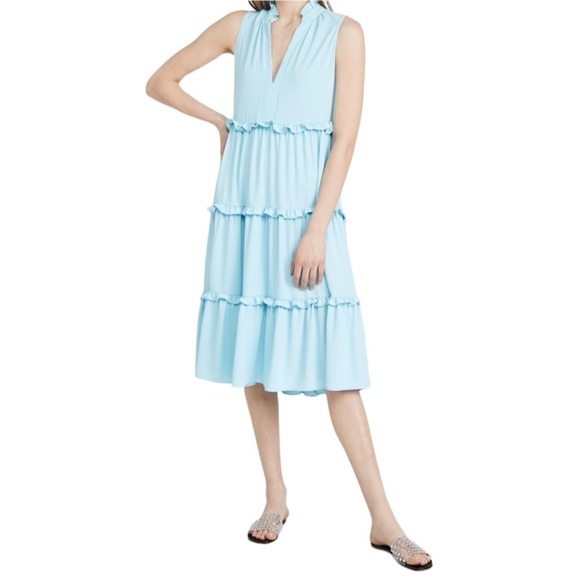 Amanda Uprichard x Revolve Ice Blue Wilma Midi Dress Tiered Ruffles Relaxed XL - Picture 3 of 16
